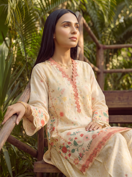 Dhanak | Casual Pret | YELLOW LAWN 2PCS EMBROIDERED KURTA WITH TROUSER