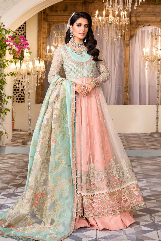 NEW MARIA B - Pearl White, Peach and Aqua (BD-2408) - Riwayat-e-khas