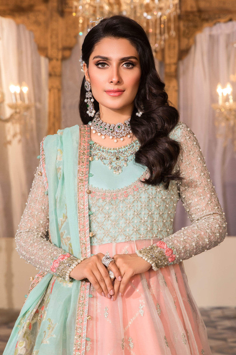 NEW MARIA B - Pearl White, Peach and Aqua (BD-2408) - Riwayat-e-khas