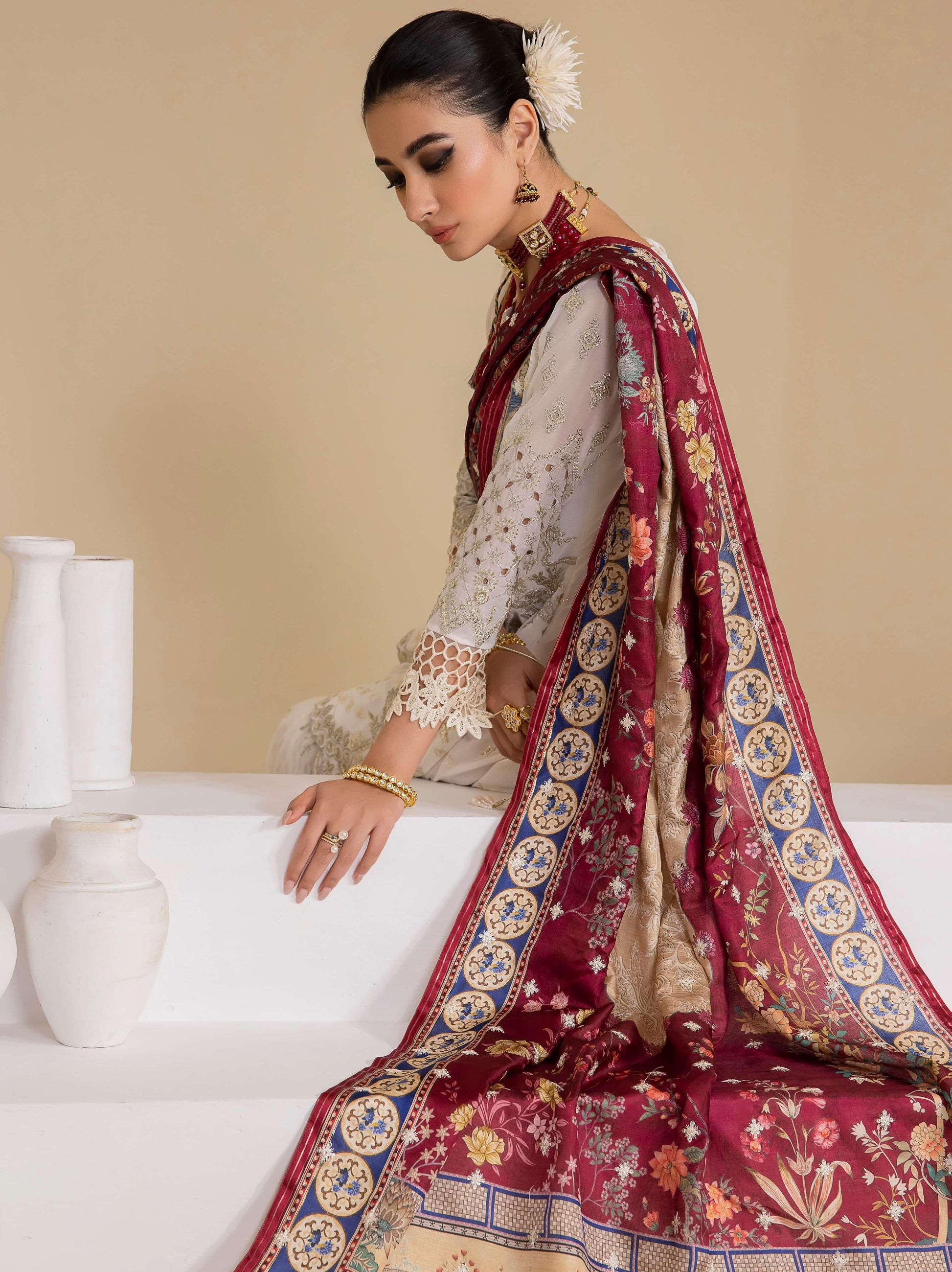 IZNIK Chinon Vol-03 Embroidered Chiffon 3Pc Suit CC-24 Bianca - House Of Anaya