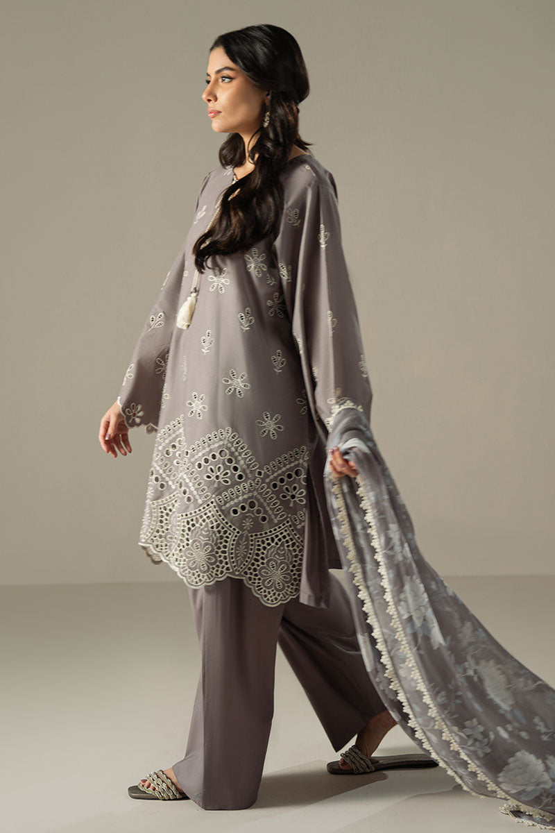 Cross Stitch | Chikankari Lawn 25 | WHISPER ASH - House Of Anaya