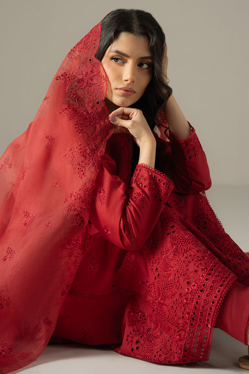Cross Stitch | Chikankari Lawn 25 | CARMINE GRIS - House Of Anaya
