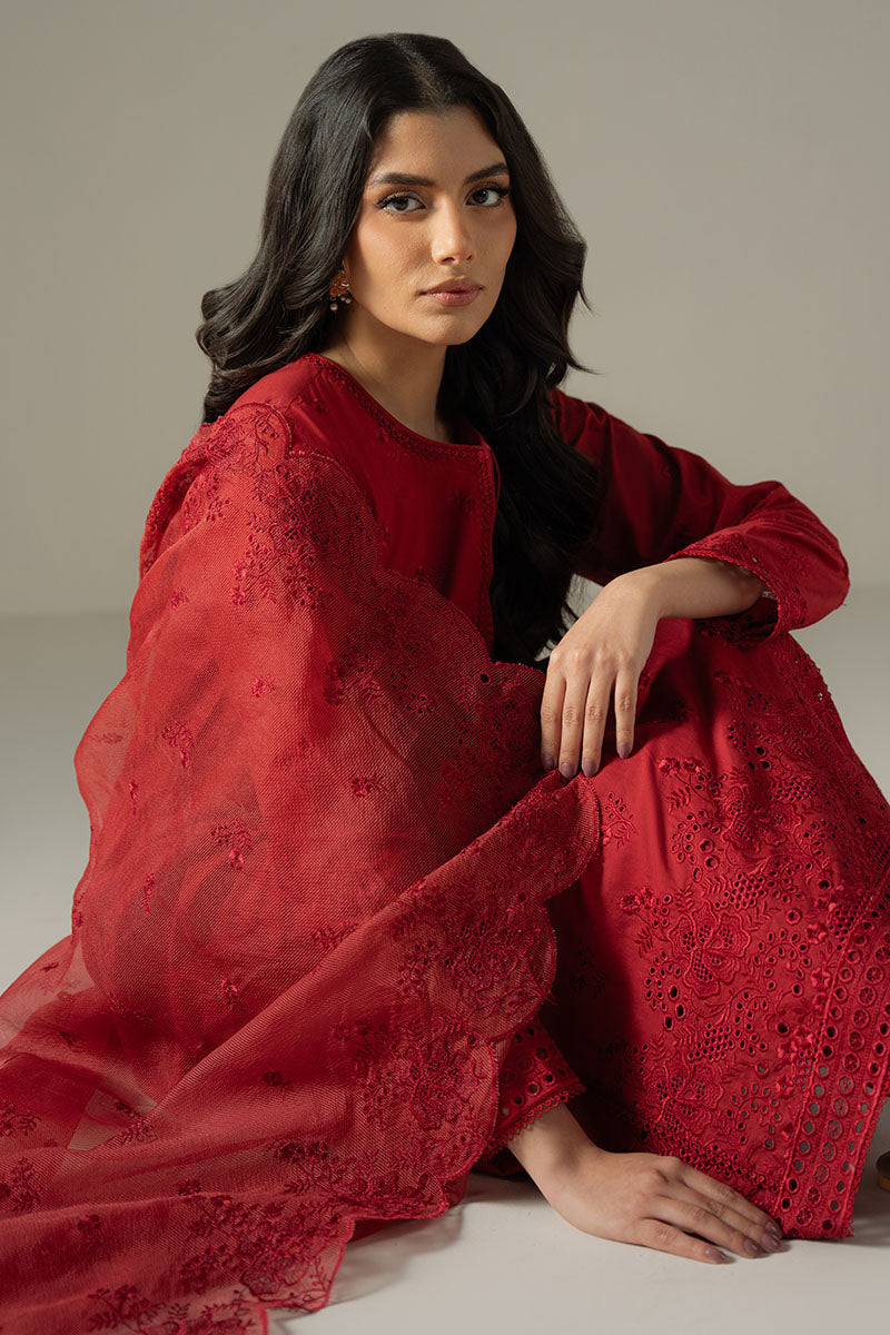 Cross Stitch | Chikankari Lawn 25 | CARMINE GRIS - House Of Anaya