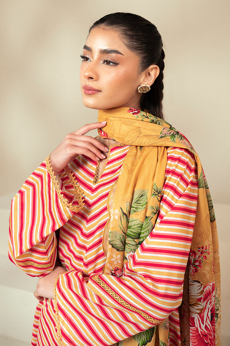 Cross Stitch | Daily Lawn 24 | GOLDEN ROSADO-3 PIECE LAWN SUIT - House Of Anaya