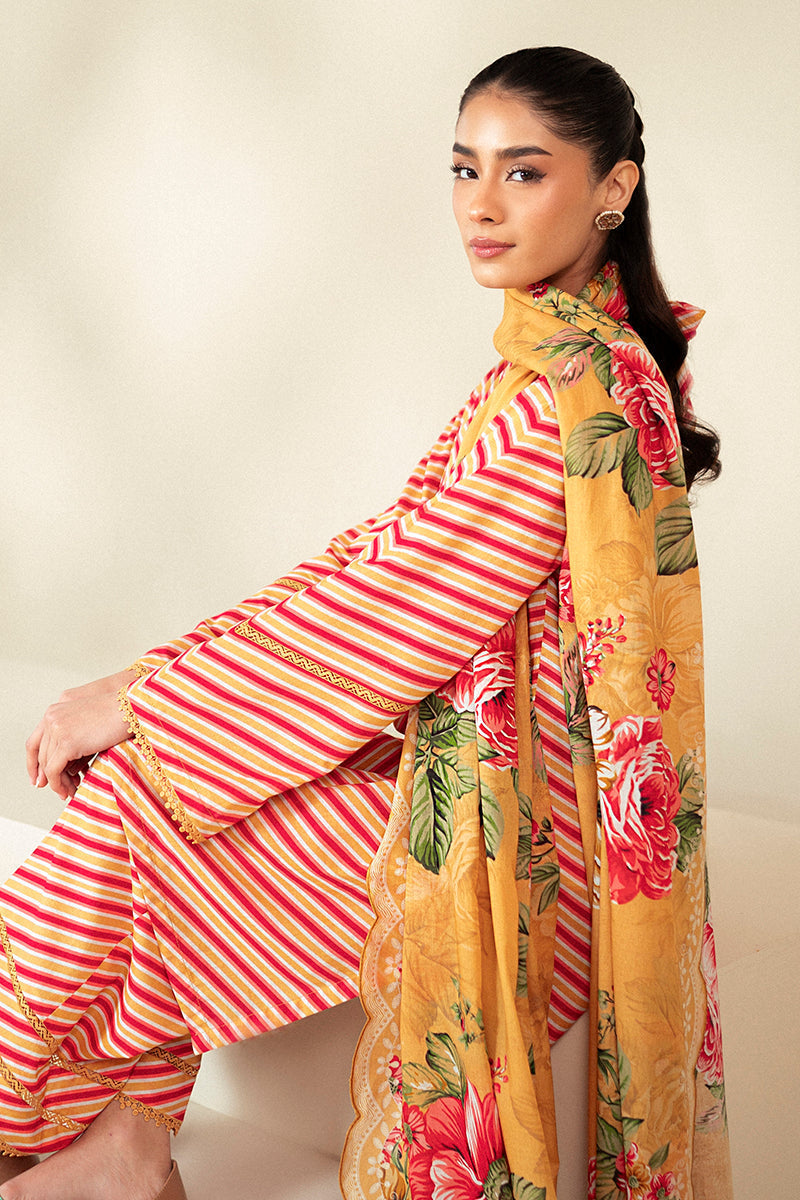 Cross Stitch | Daily Lawn 24 | GOLDEN ROSADO-3 PIECE LAWN SUIT - House Of Anaya