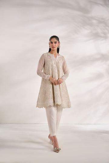 Dhanak | Signature Pret | WHITE 2PCS EMBROIDERED KURTA WITH TROUSER