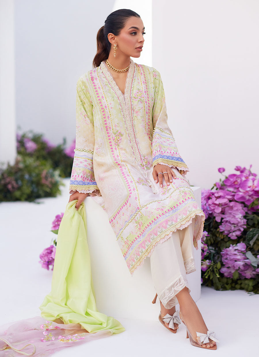 Farah Talib Aziz | Zaza Prints 24 | PEAR OMBRE SHIRT AND DUPATTA - House Of Anaya