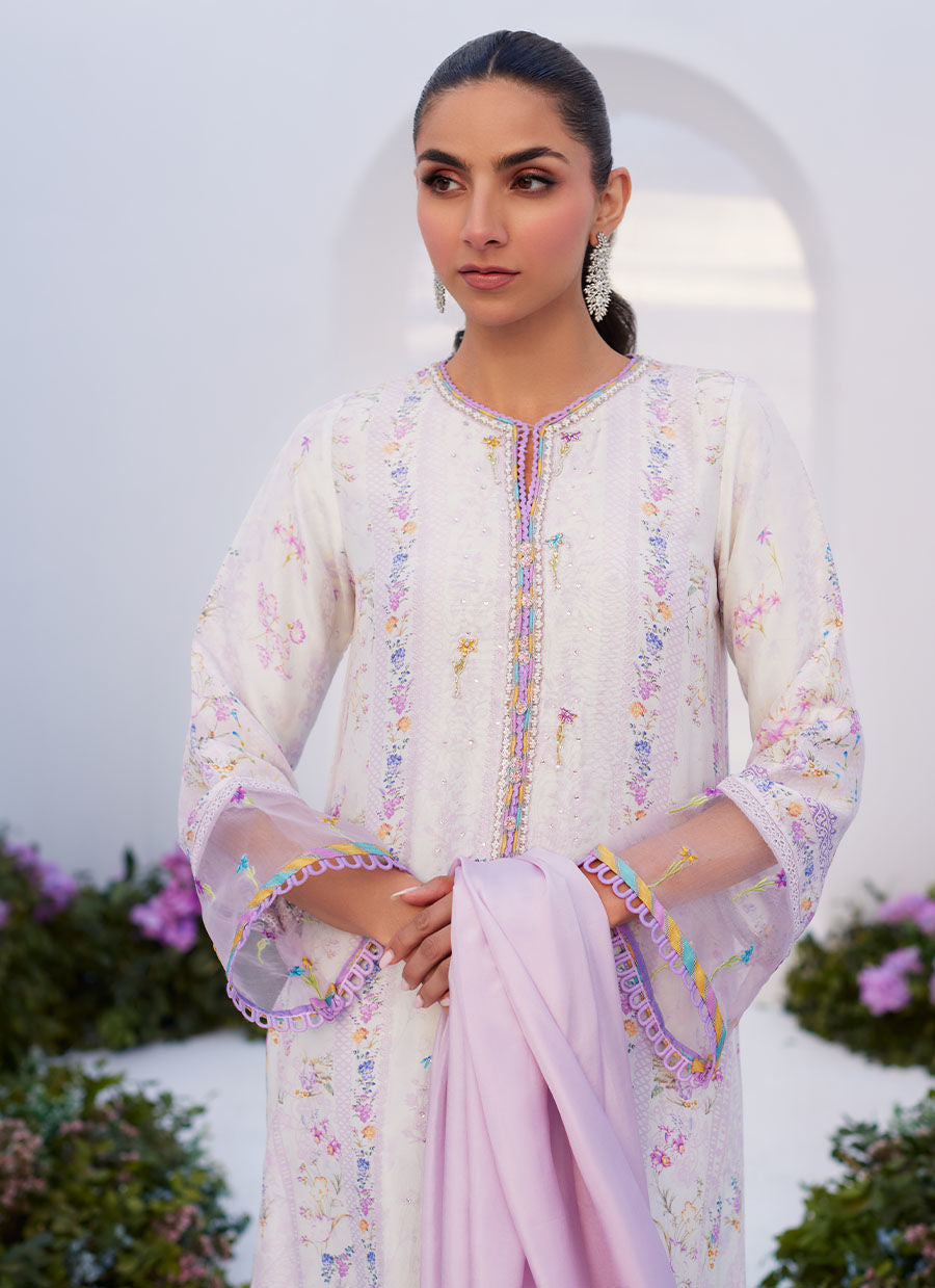 Farah Talib Aziz | Zaza Prints 24 | THISTLE LILAC SHIRT AND DUPATTA - House Of Anaya