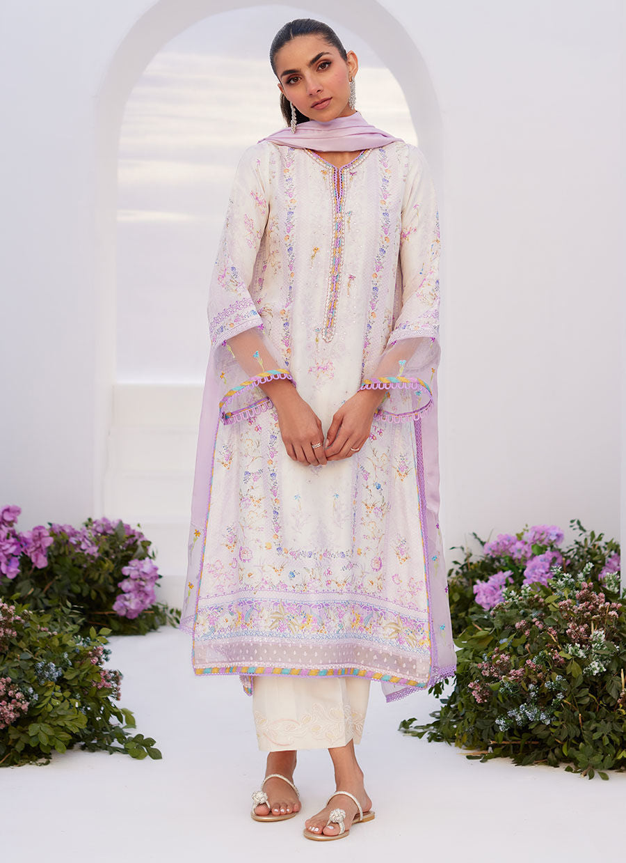 Farah Talib Aziz | Zaza Prints 24 | THISTLE LILAC SHIRT AND DUPATTA - House Of Anaya
