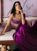 Farah Talib Aziz | Mayna Festive Luxe | AIGUL AUBERGINE SAREE - House Of Anaya