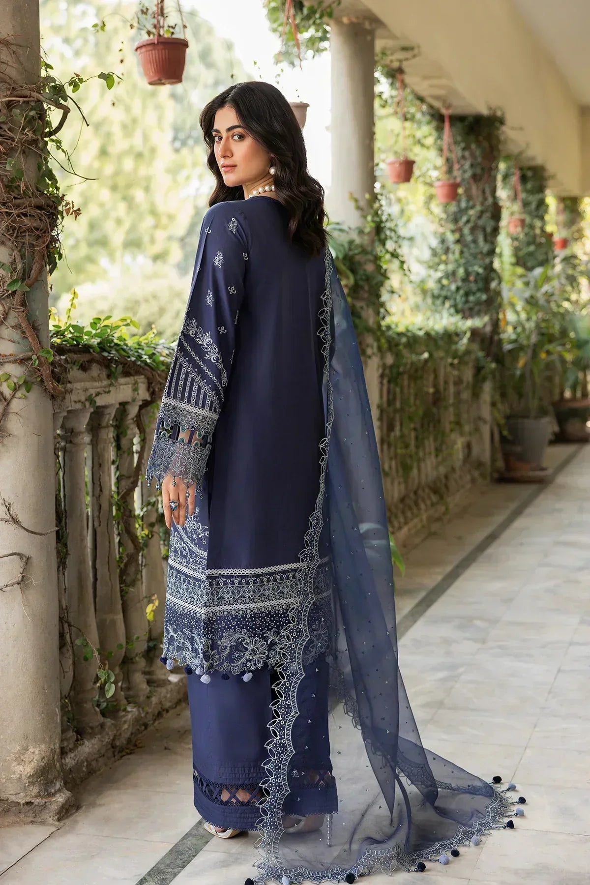 Farasha | Bahaar Embroidered Lawn | Blue Ochre - House Of Anaya