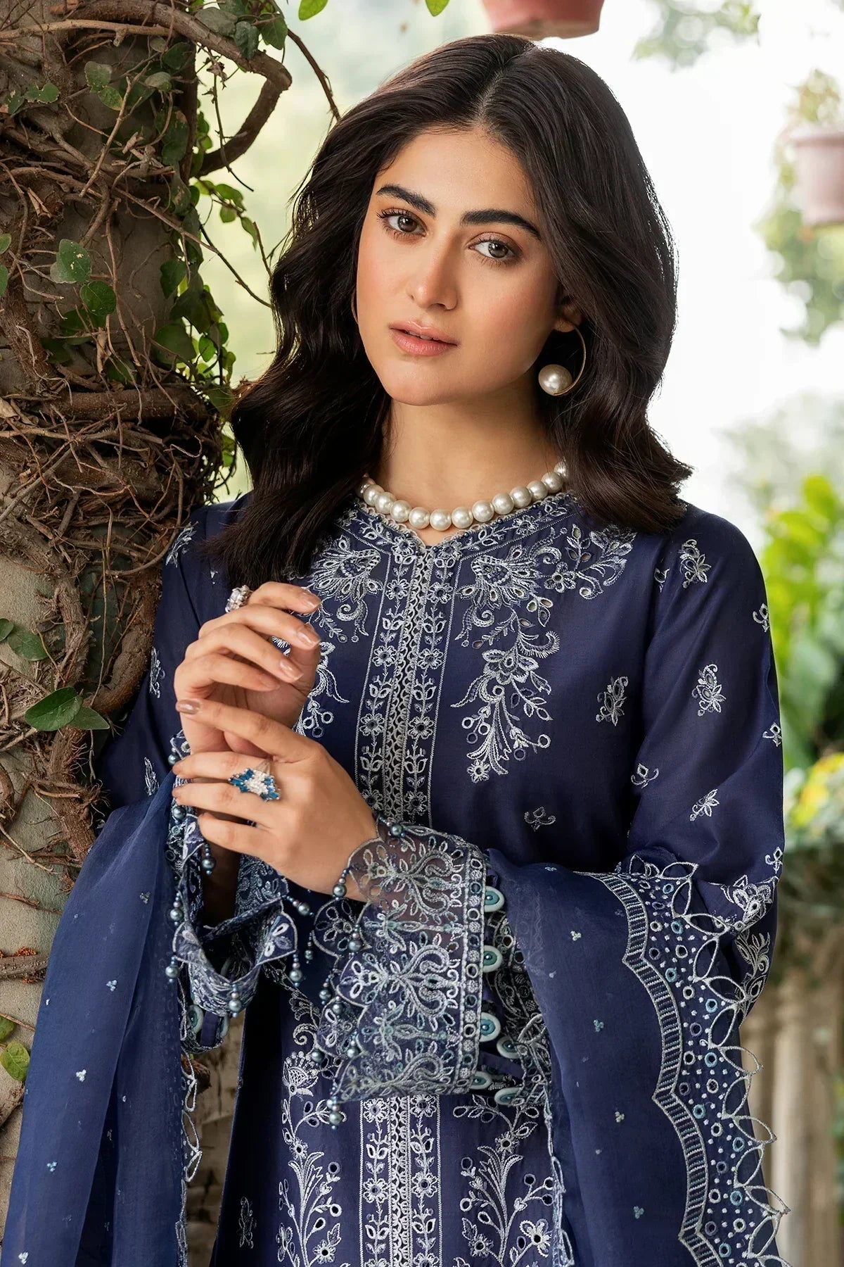 Farasha | Bahaar Embroidered Lawn | Blue Ochre - House Of Anaya