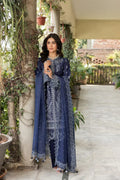 Farasha | Bahaar Embroidered Lawn | Blue Ochre - House Of Anaya