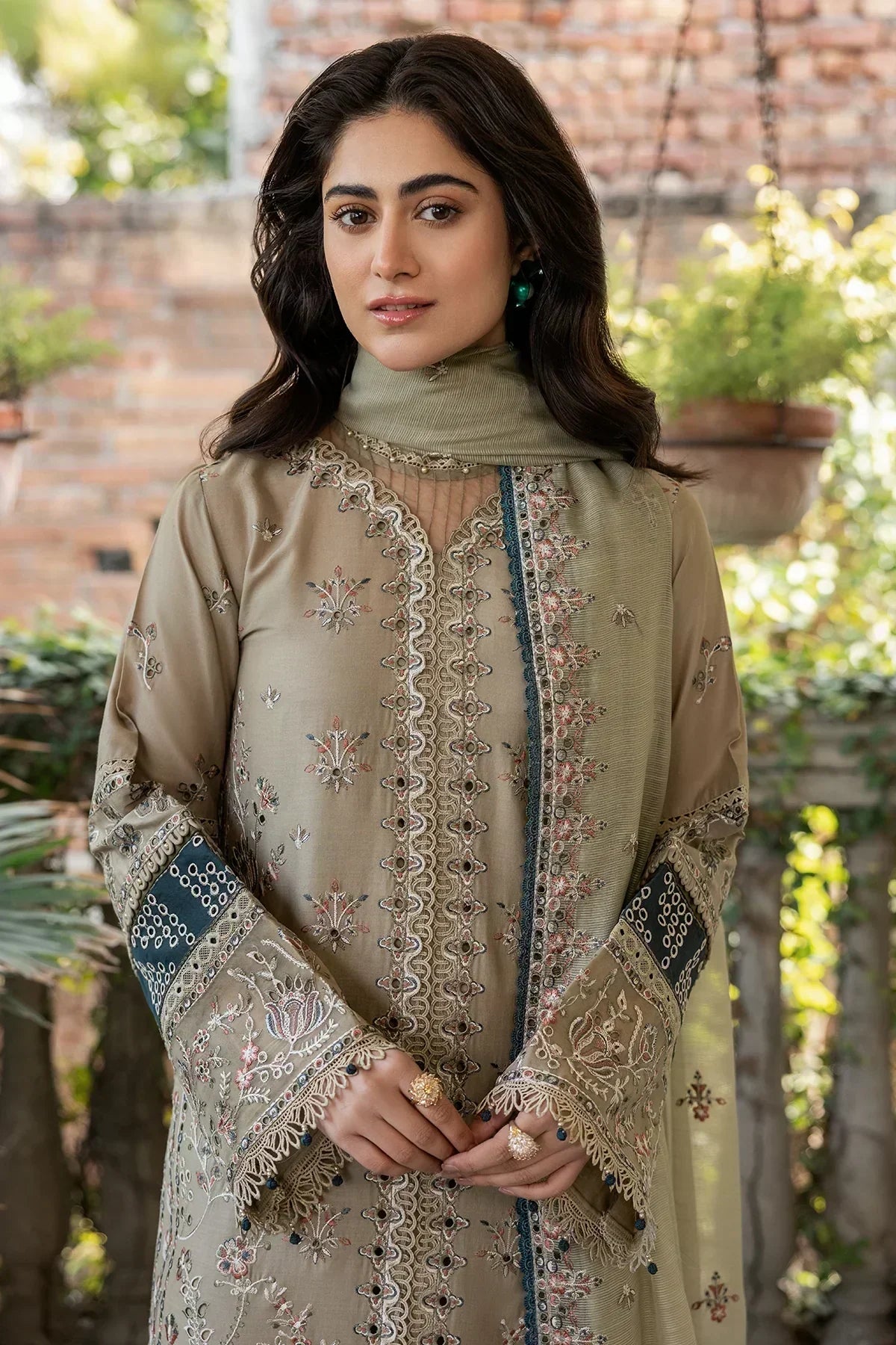 Farasha | Bahaar Embroidered Lawn | Whimsical Sage - House Of Anaya
