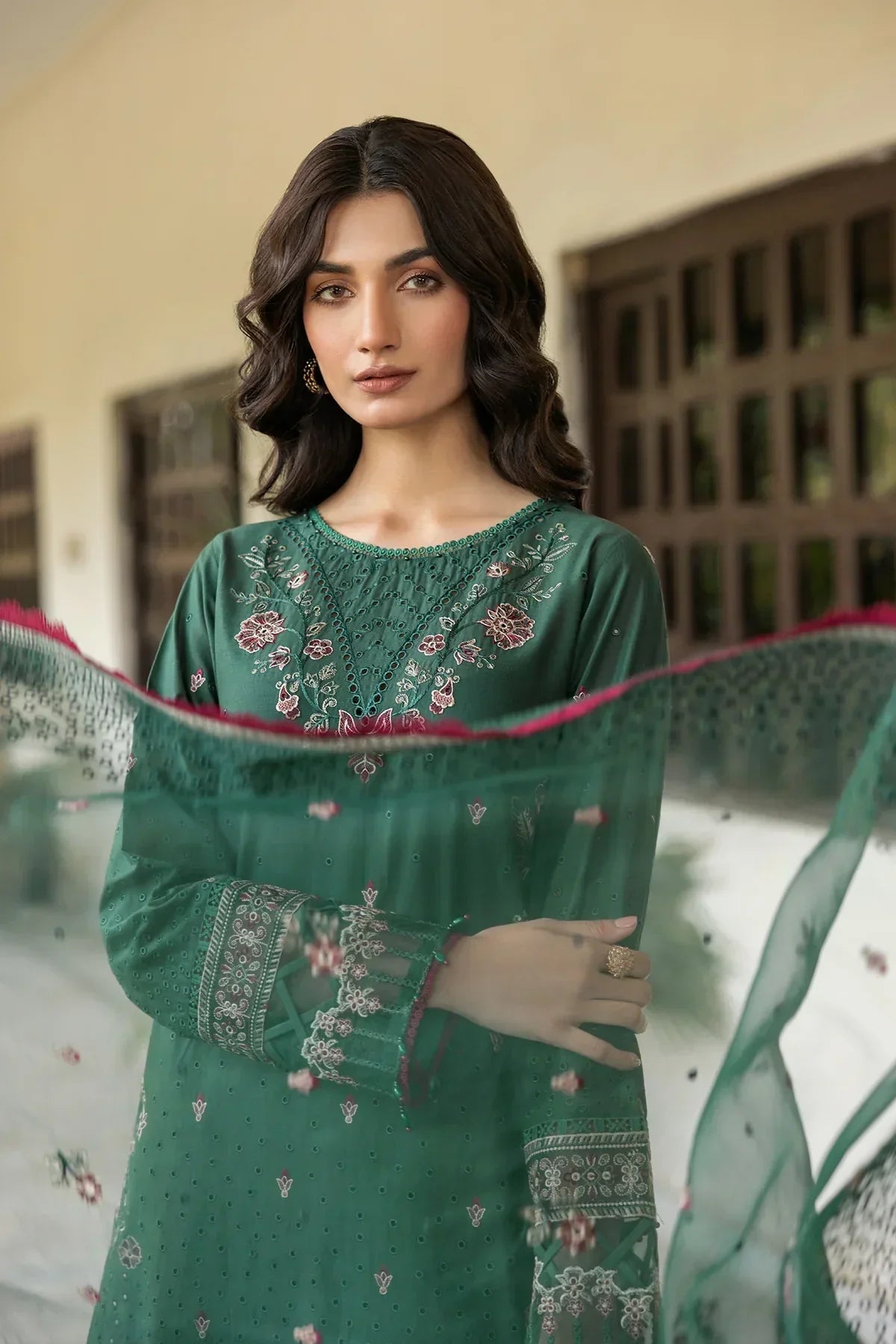 Farasha | Bahaar Embroidered Lawn | Azure Grace - House Of Anaya
