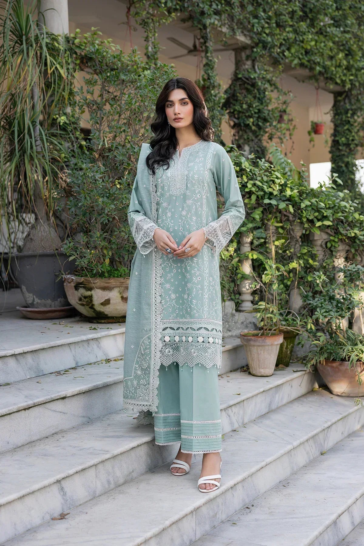 Farasha | Bahaar Embroidered Lawn | Aqua Pearl - House Of Anaya