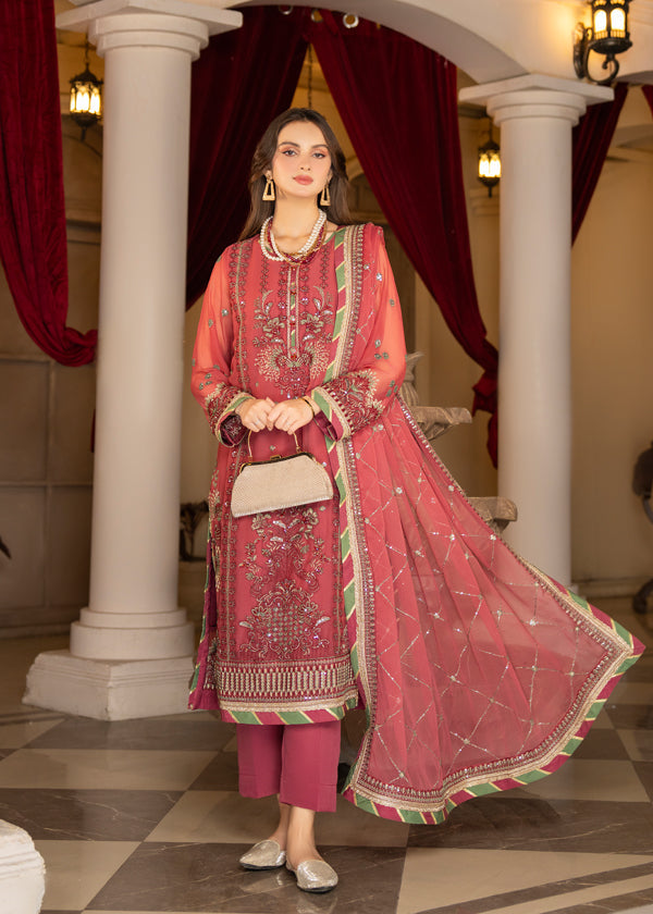 Strawberry | Rimjhim Chiffon Collection | FLS-RJ-003 - House of Zarish