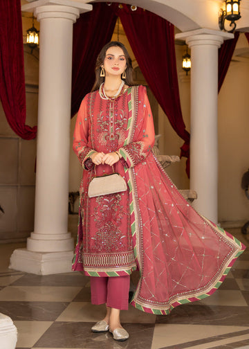 Strawberry | Rimjhim Chiffon Collection | FLS-RJ-003 - House of Zarish