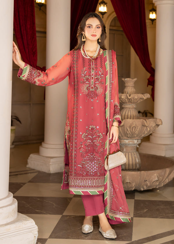 Strawberry | Rimjhim Chiffon Collection | FLS-RJ-003 - House of Zarish