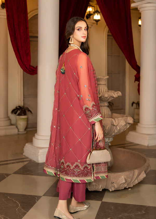 Strawberry | Rimjhim Chiffon Collection | FLS-RJ-003 - House of Zarish