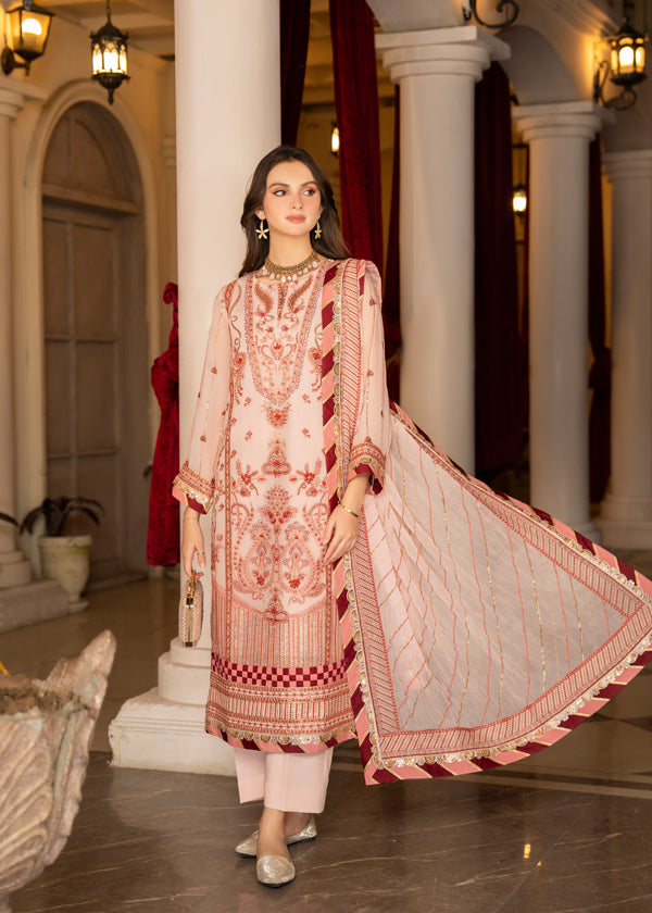 Strawberry | Rimjhim Chiffon Collection | FLS-RJ-006 - House of Zarish