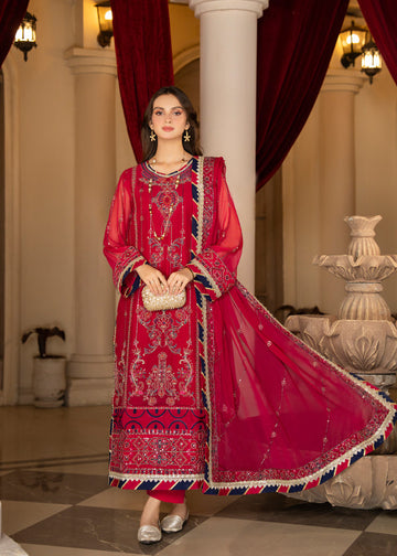Strawberry | Rimjhim Chiffon Collection | FLS-RJ-007 - House of Zarish