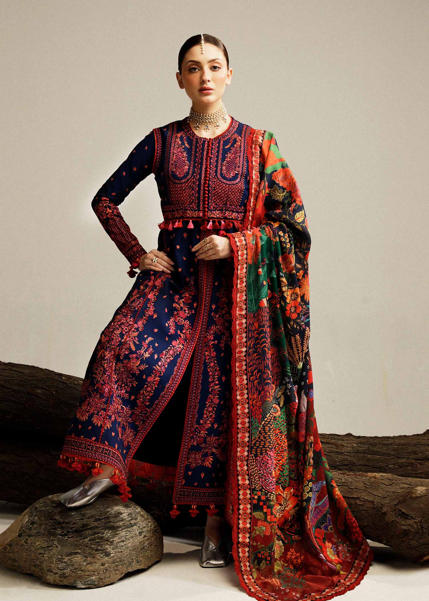 Hussain Rehar | Winter Shawl Khaddar 23 | Cerulean - House Of Anaya
