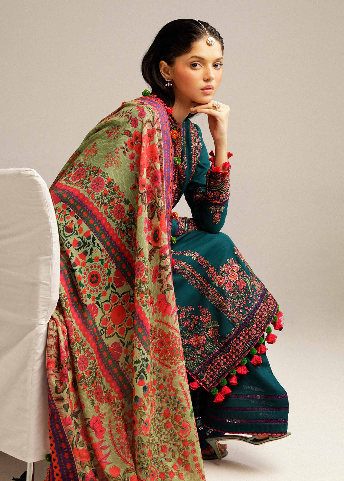 Hussain Rehar | Winter Shawl Khaddar 23 | Teal - House Of Anaya