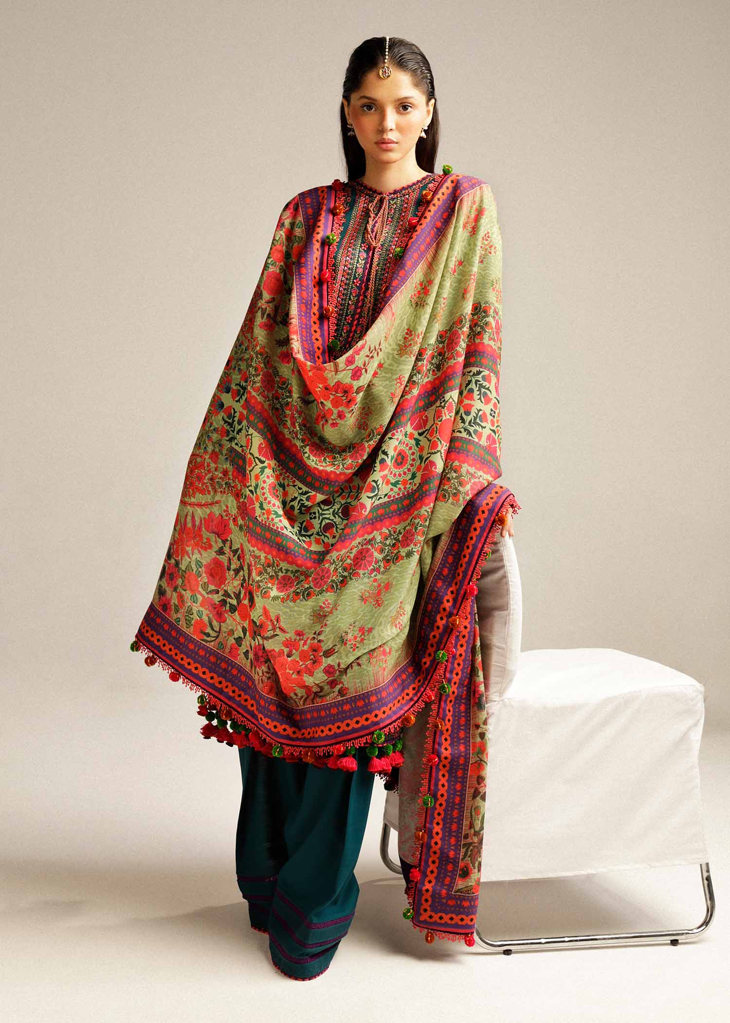 Hussain Rehar | Winter Shawl Khaddar 23 | Teal - House Of Anaya