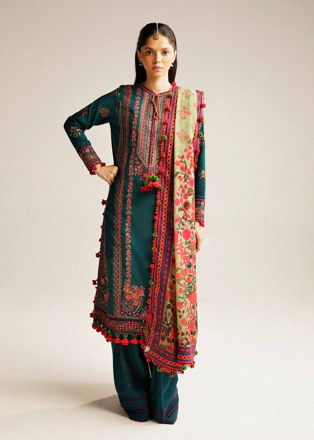 Hussain Rehar | Winter Shawl Khaddar 23 | Teal - House Of Anaya