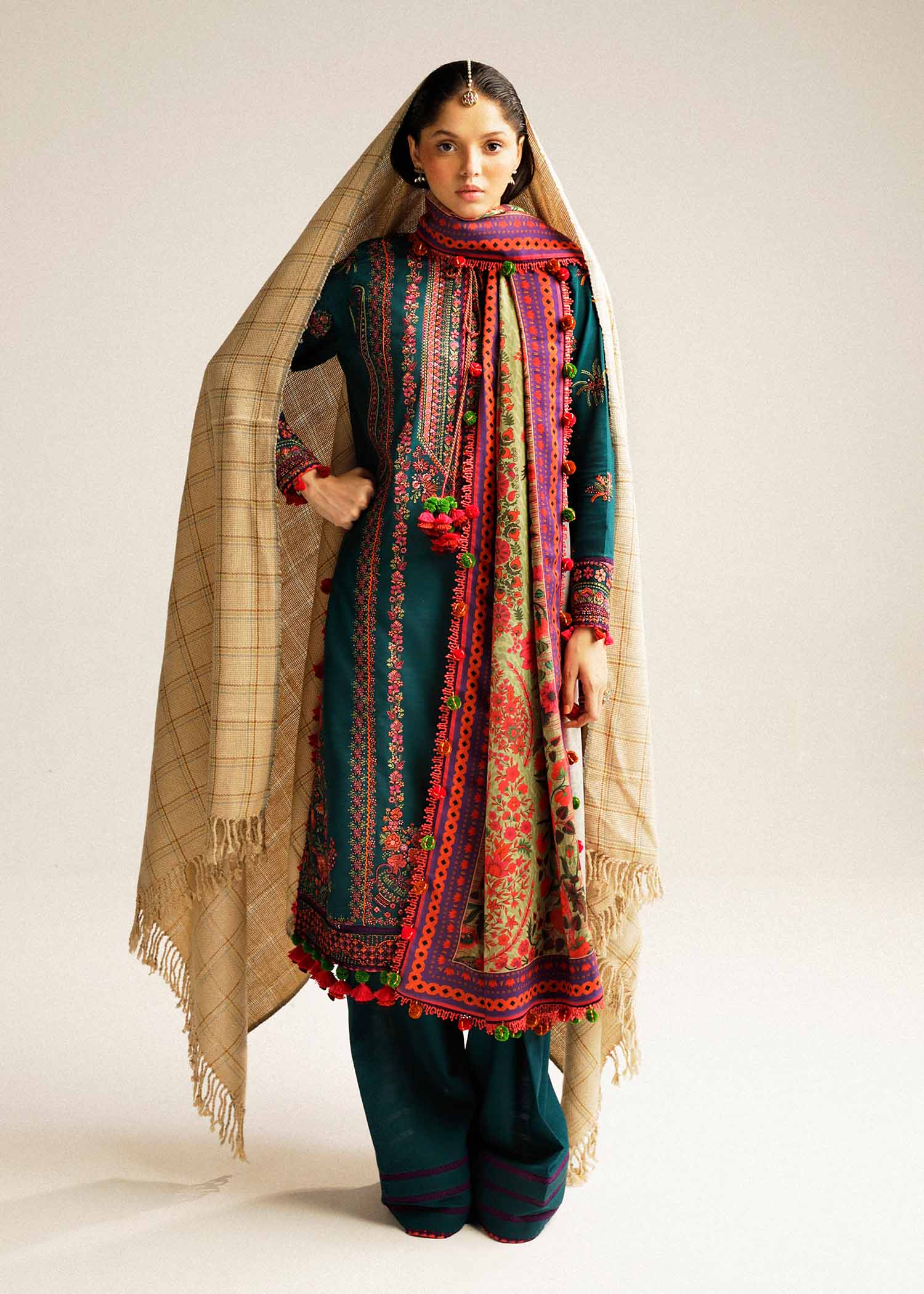 Hussain Rehar | Winter Shawl Khaddar 23 | Teal - House Of Anaya