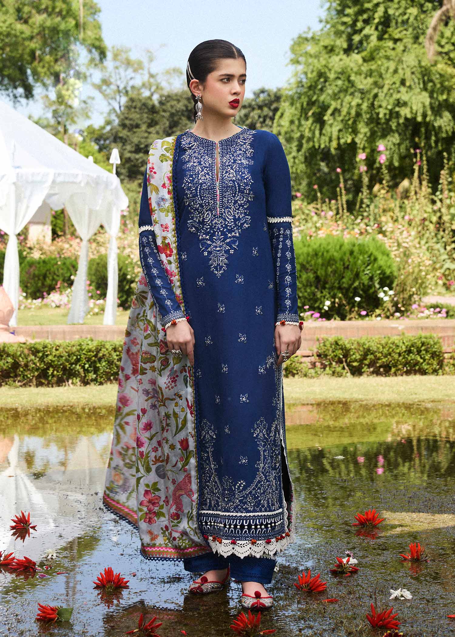 Hussain Rehar | SS Lawn 24 | Cyan - House Of Anaya