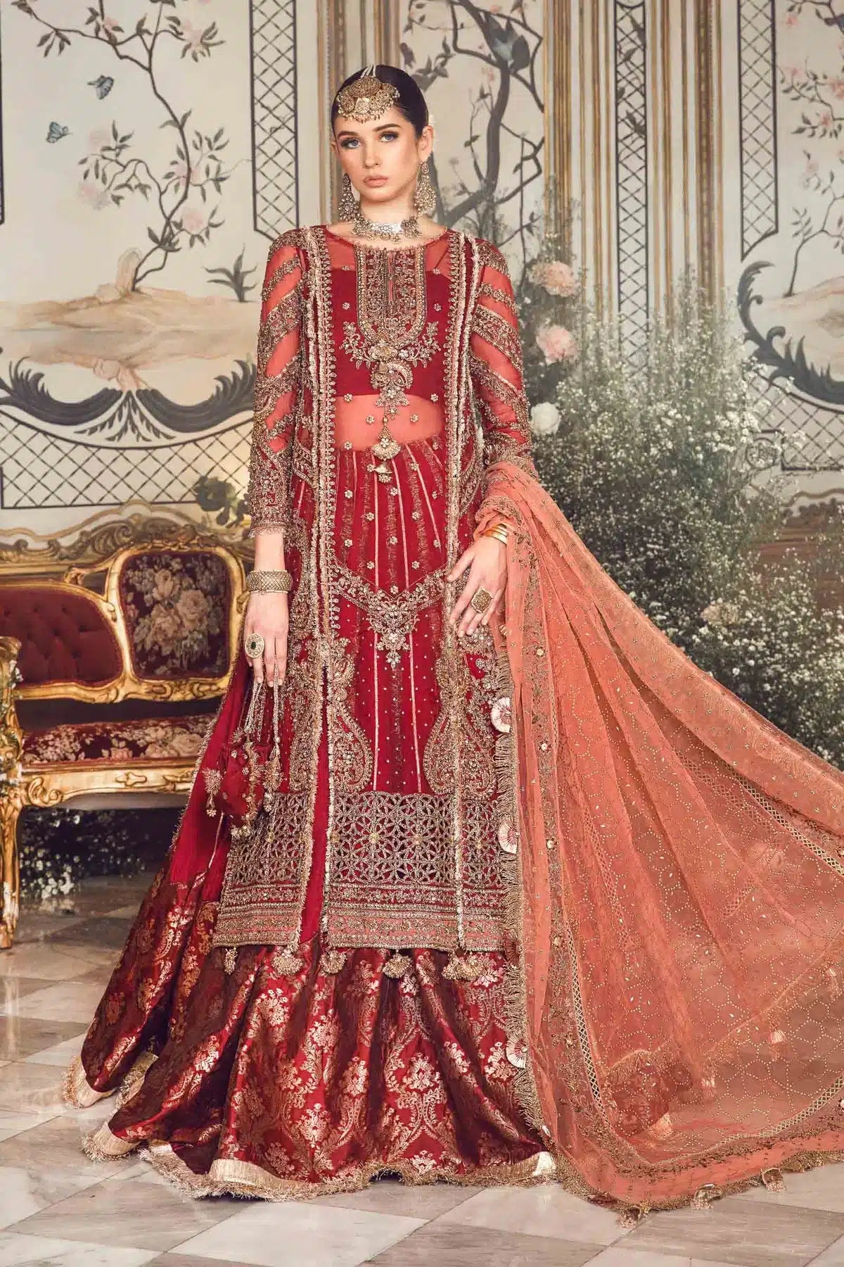 Maria B | Mbroidered Wedding Edition 23 | Maroon BD-2708 - House Of Anaya