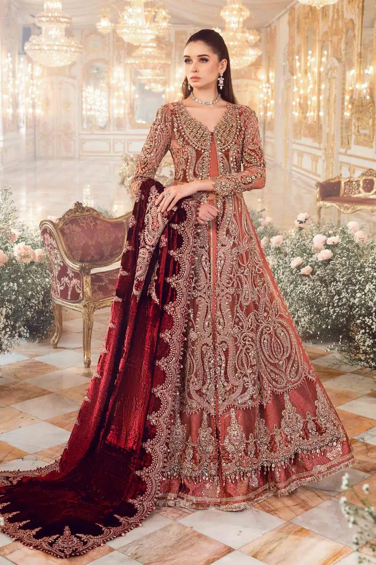 Maria B | Mbroidered Wedding Edition 23 | Salmon Pink BD-2701 - House Of Anaya