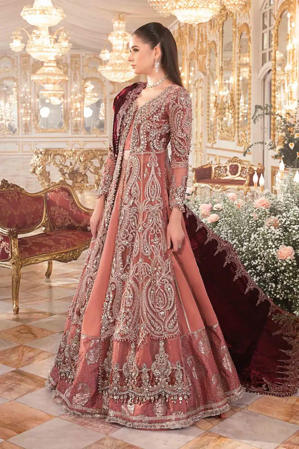 Maria B | Mbroidered Wedding Edition 23 | Salmon Pink BD-2701 - House Of Anaya