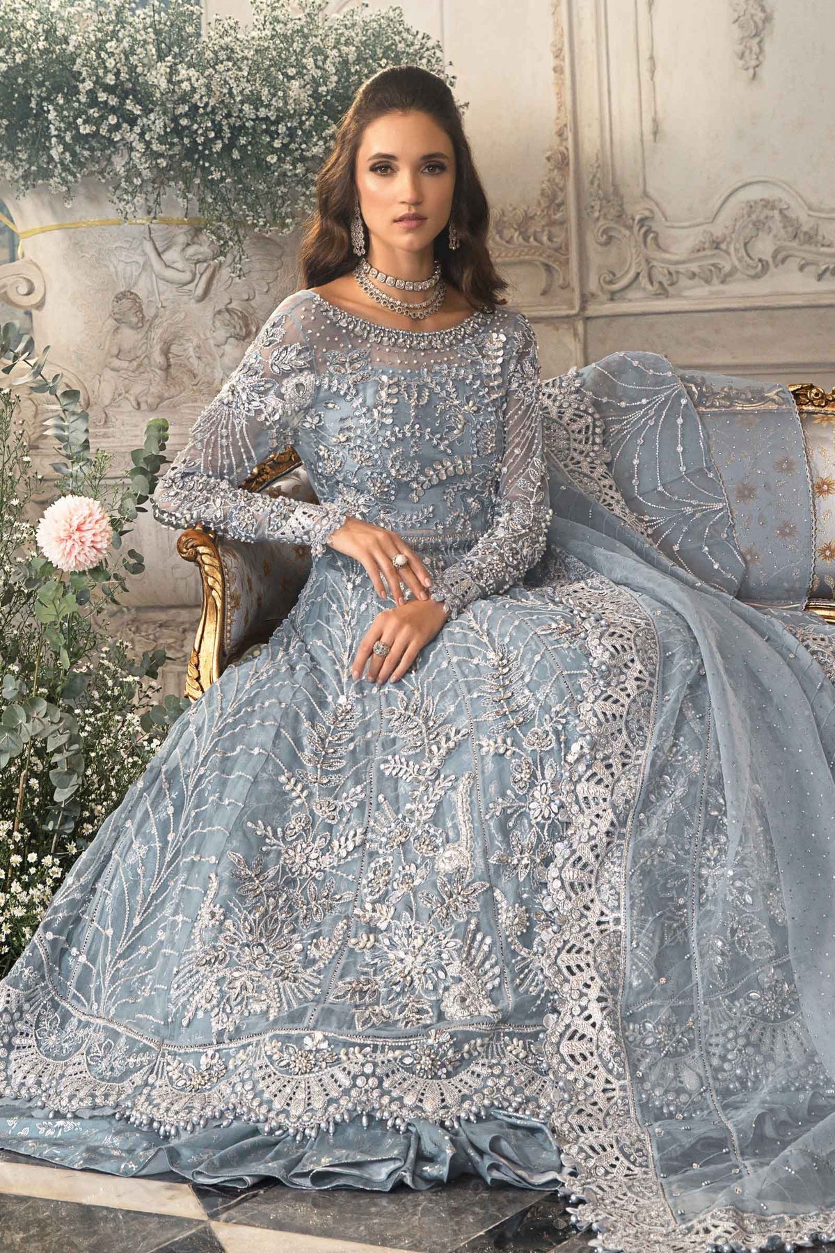 Maria B | Mbroidered Wedding Edition 23 | Ice Blue BD-2702 - House Of Anaya