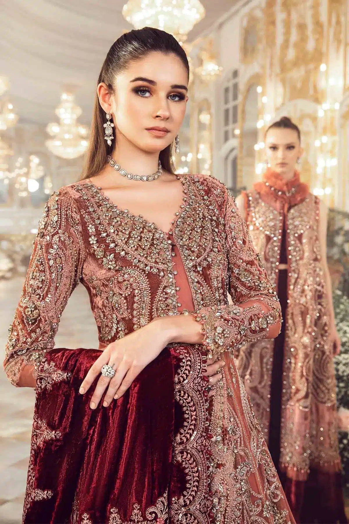 Maria B | Mbroidered Wedding Edition 23 | Salmon Pink BD-2701 - House Of Anaya
