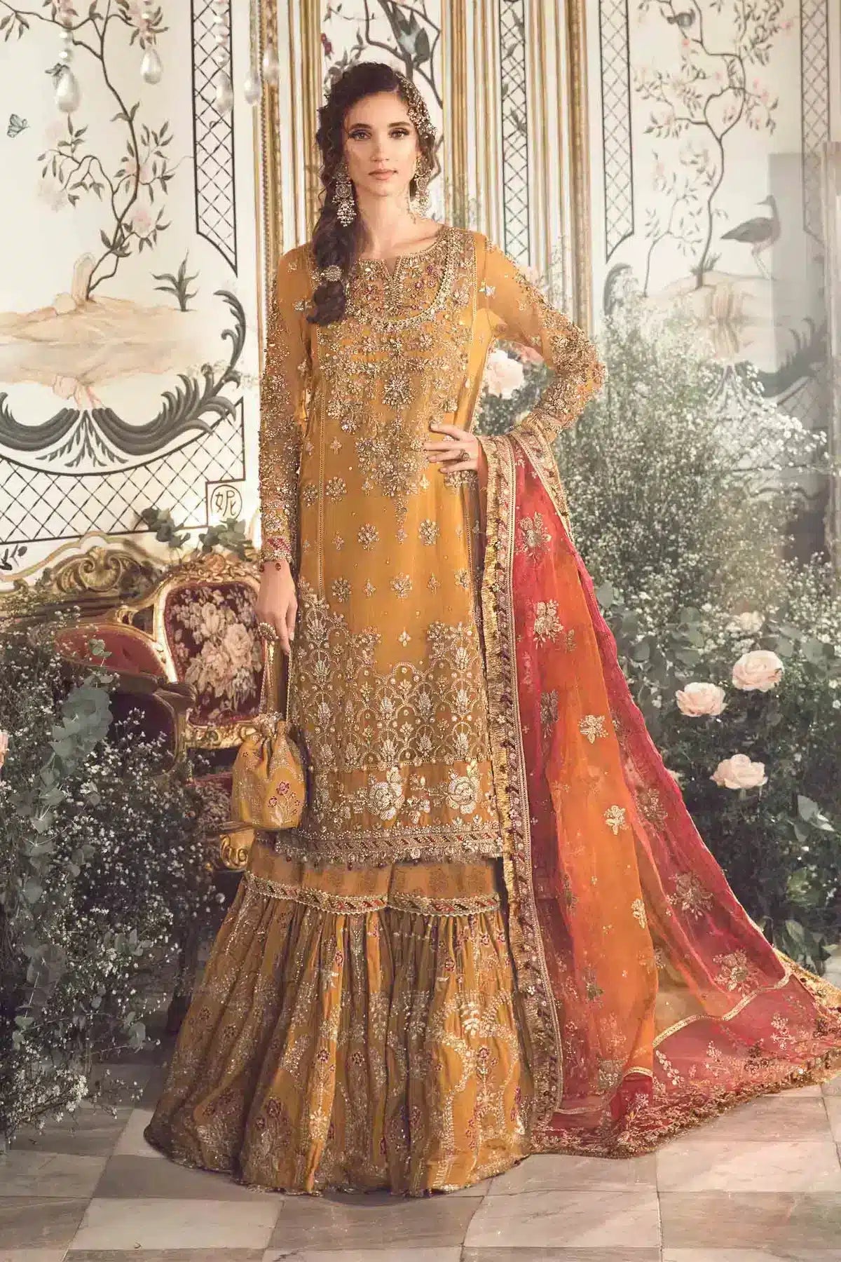 Maria B | Mbroidered Wedding Edition 23 | Mustard BD-2707 - House Of Anaya