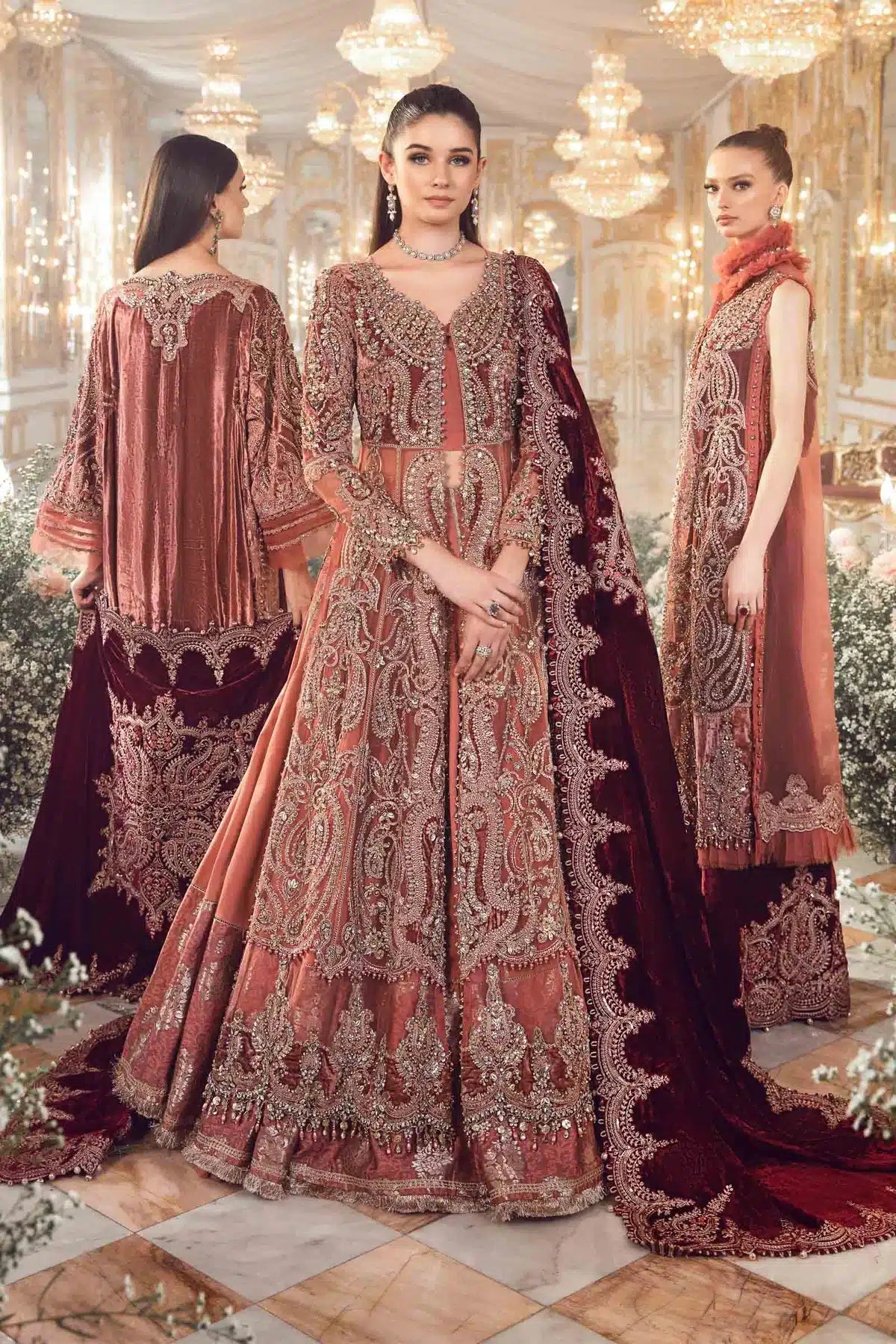Maria B | Mbroidered Wedding Edition 23 | Salmon Pink BD-2701 - House Of Anaya