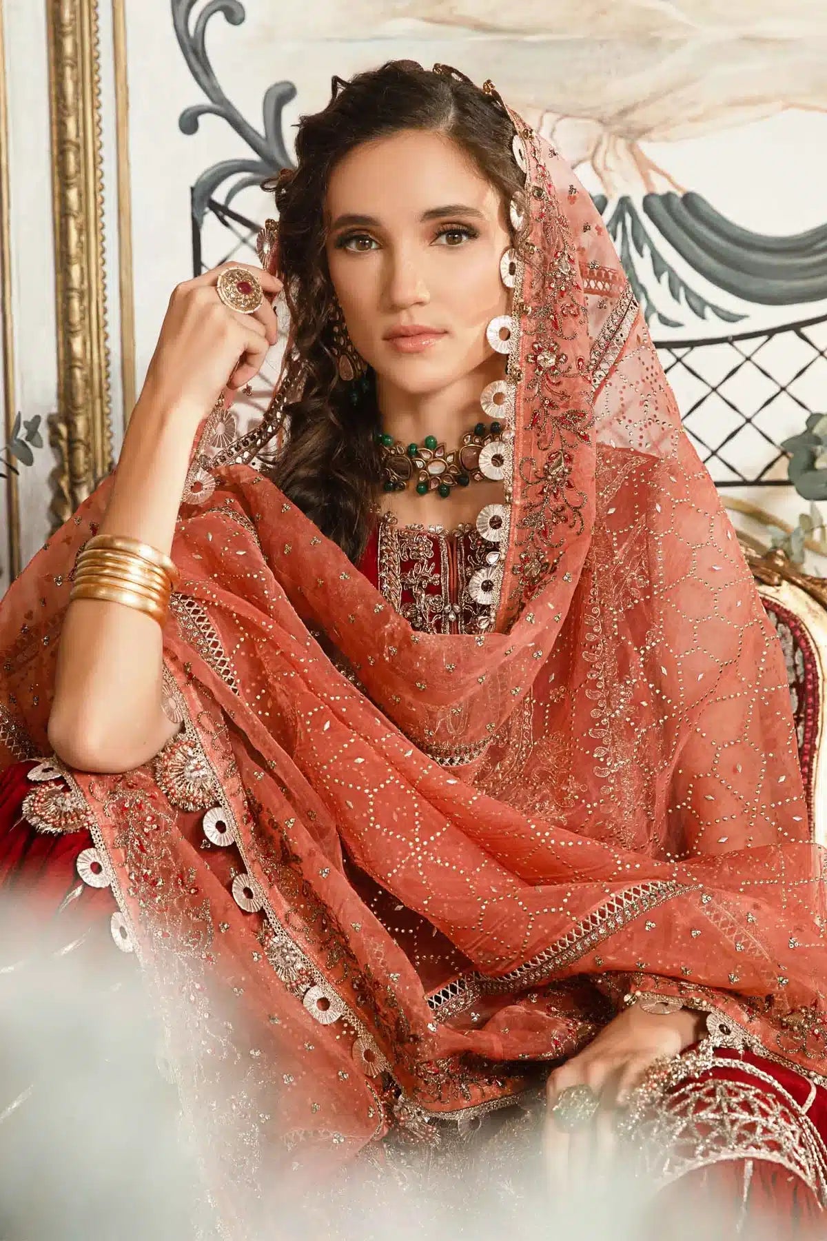 Maria B | Mbroidered Wedding Edition 23 | Maroon BD-2708 - House Of Anaya