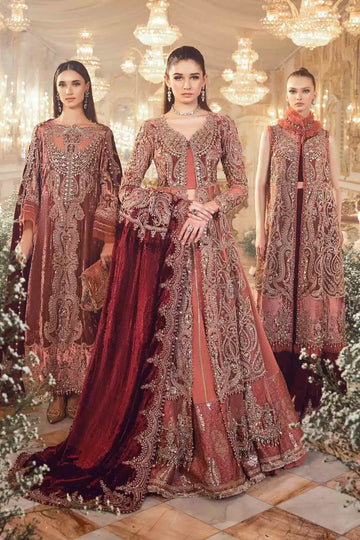 Maria B | Mbroidered Wedding Edition 23 | Salmon Pink BD-2701 - House Of Anaya