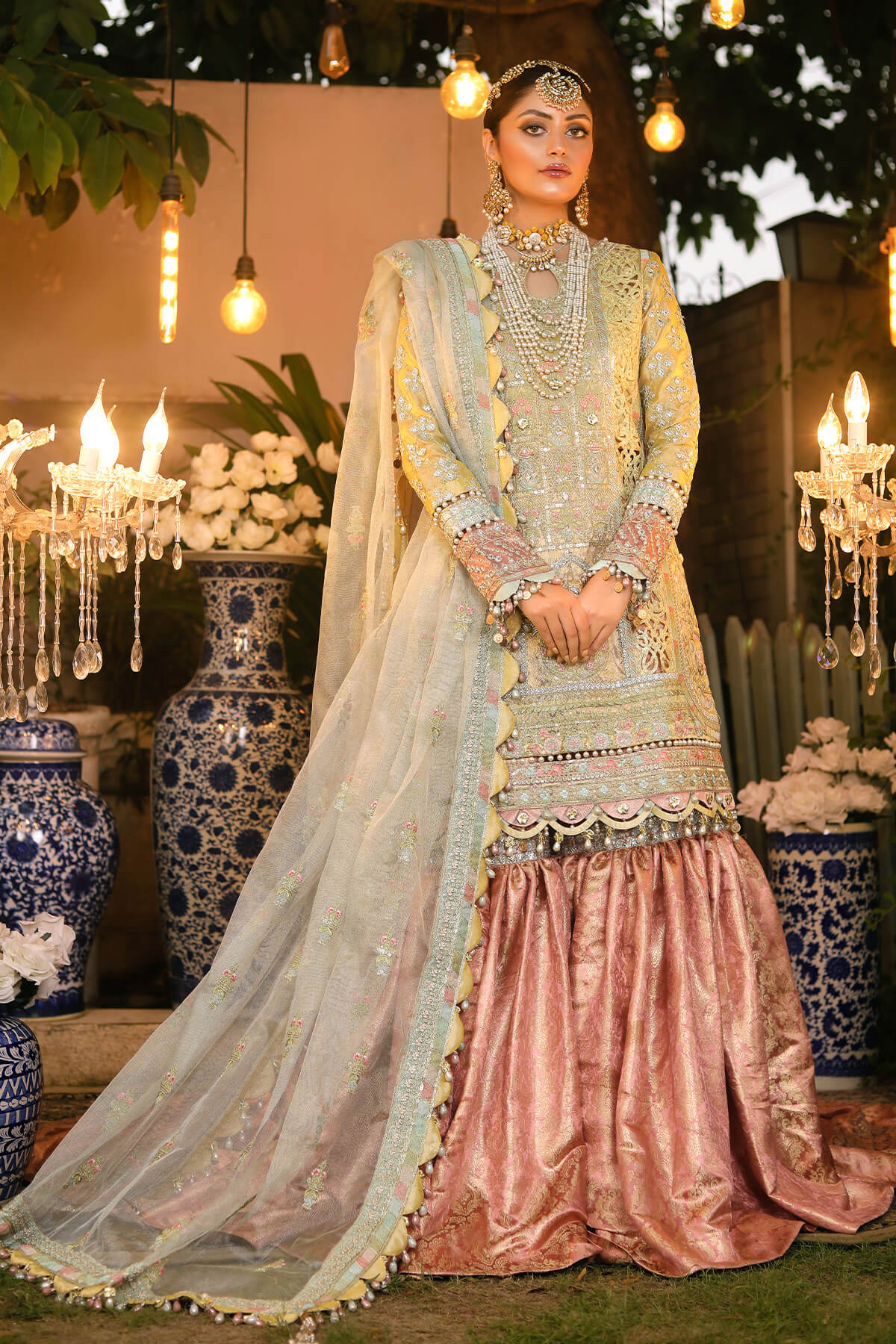 Raeesa Premium | Wajadan Wedding Formals | WD-4 Lemon Chiffon - House Of Anaya