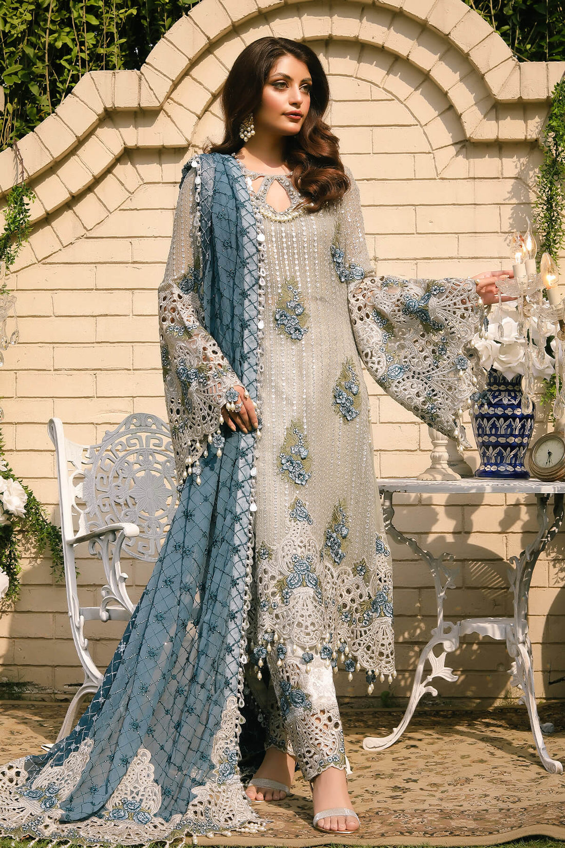 Raeesa Premium | Wajadan Wedding Formals | WD-5 Silver Black - House Of Anaya