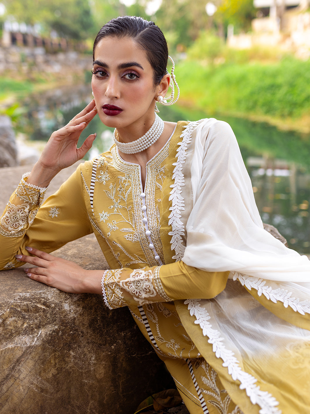 Roheenaz | Dahlia Embroidered Lawn 24 | Forsythia - House of Zarish