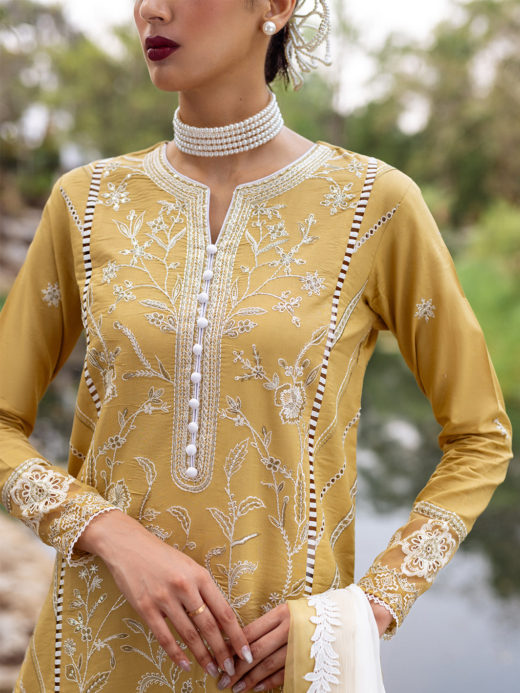 Roheenaz | Dahlia Embroidered Lawn 24 | Forsythia - House of Zarish