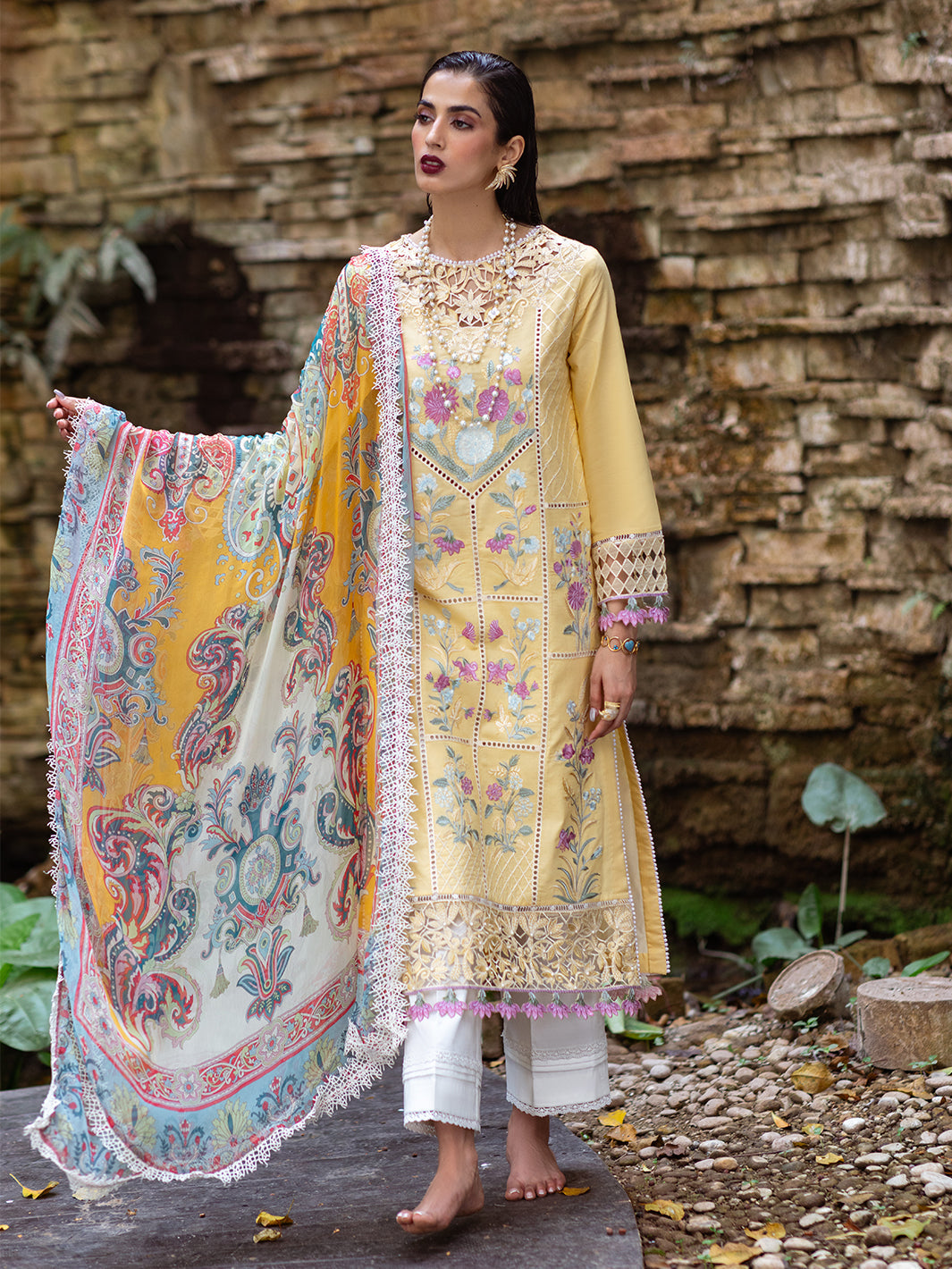 Roheenaz | Dahlia Embroidered Lawn 24 | Daffodil - House of Zarish