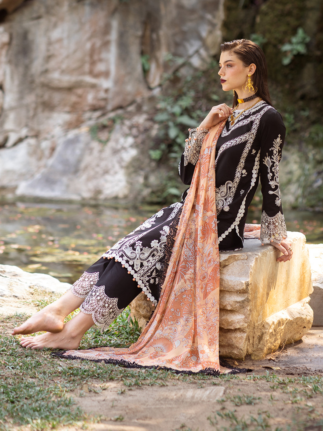 Roheenaz | Dahlia Embroidered Lawn 24 | Celandine - House of Zarish