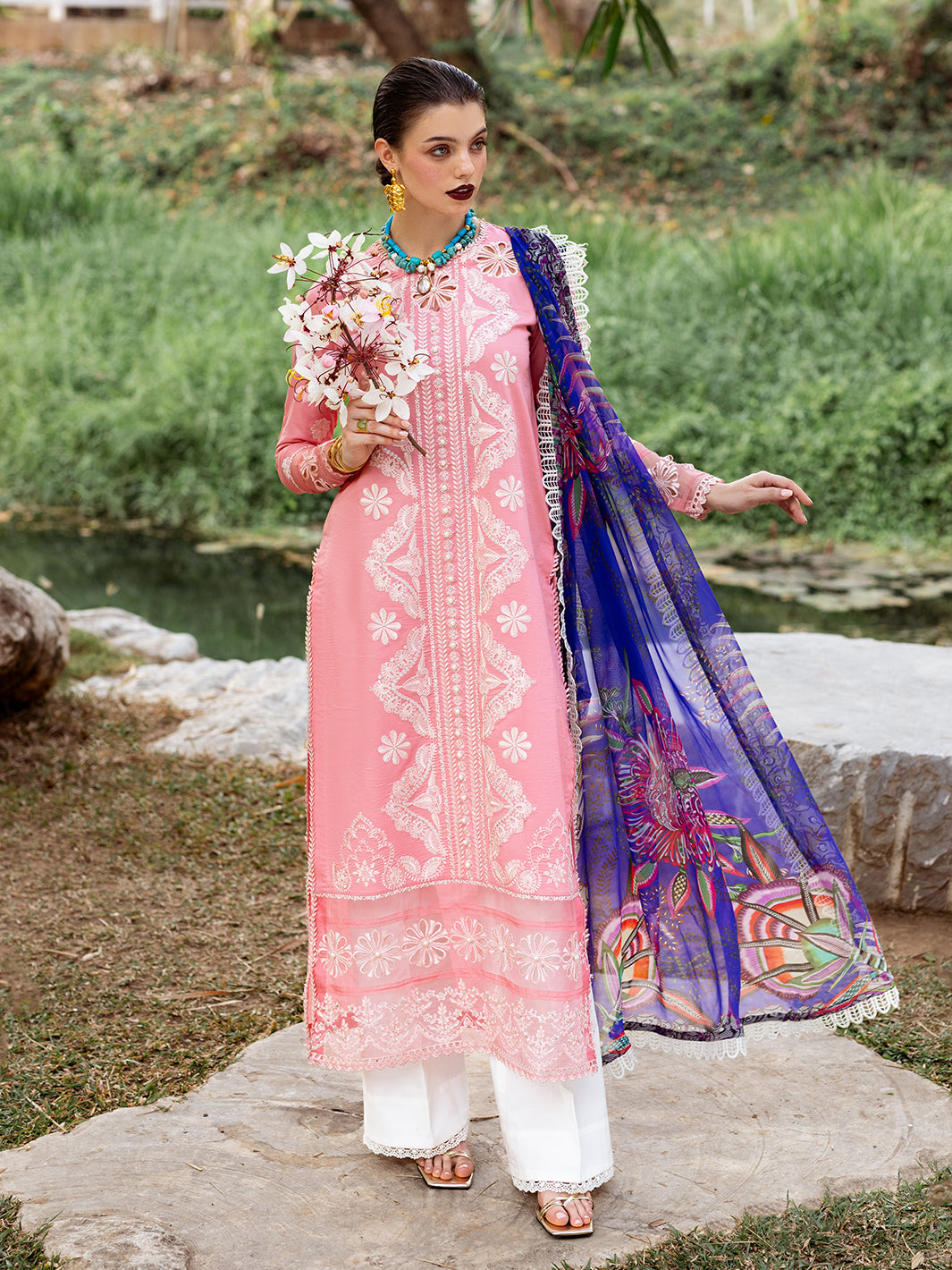 Roheenaz | Dahlia Embroidered Lawn 24 | Orchid - House of Zarish