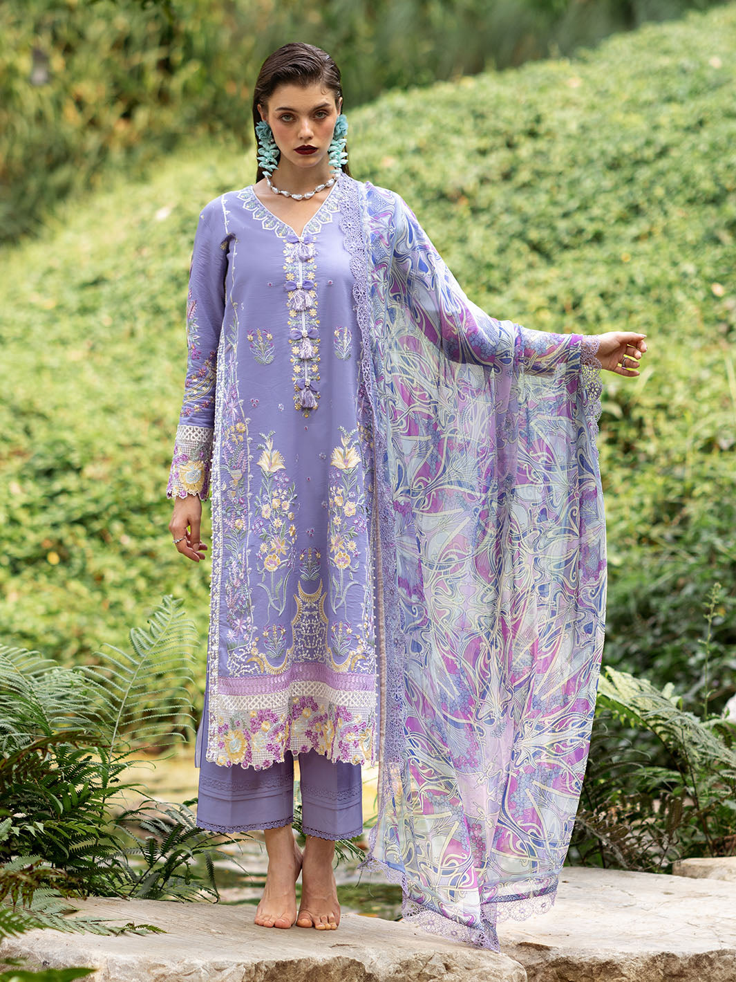 Roheenaz | Dahlia Embroidered Lawn 24 | Aster - House of Zarish