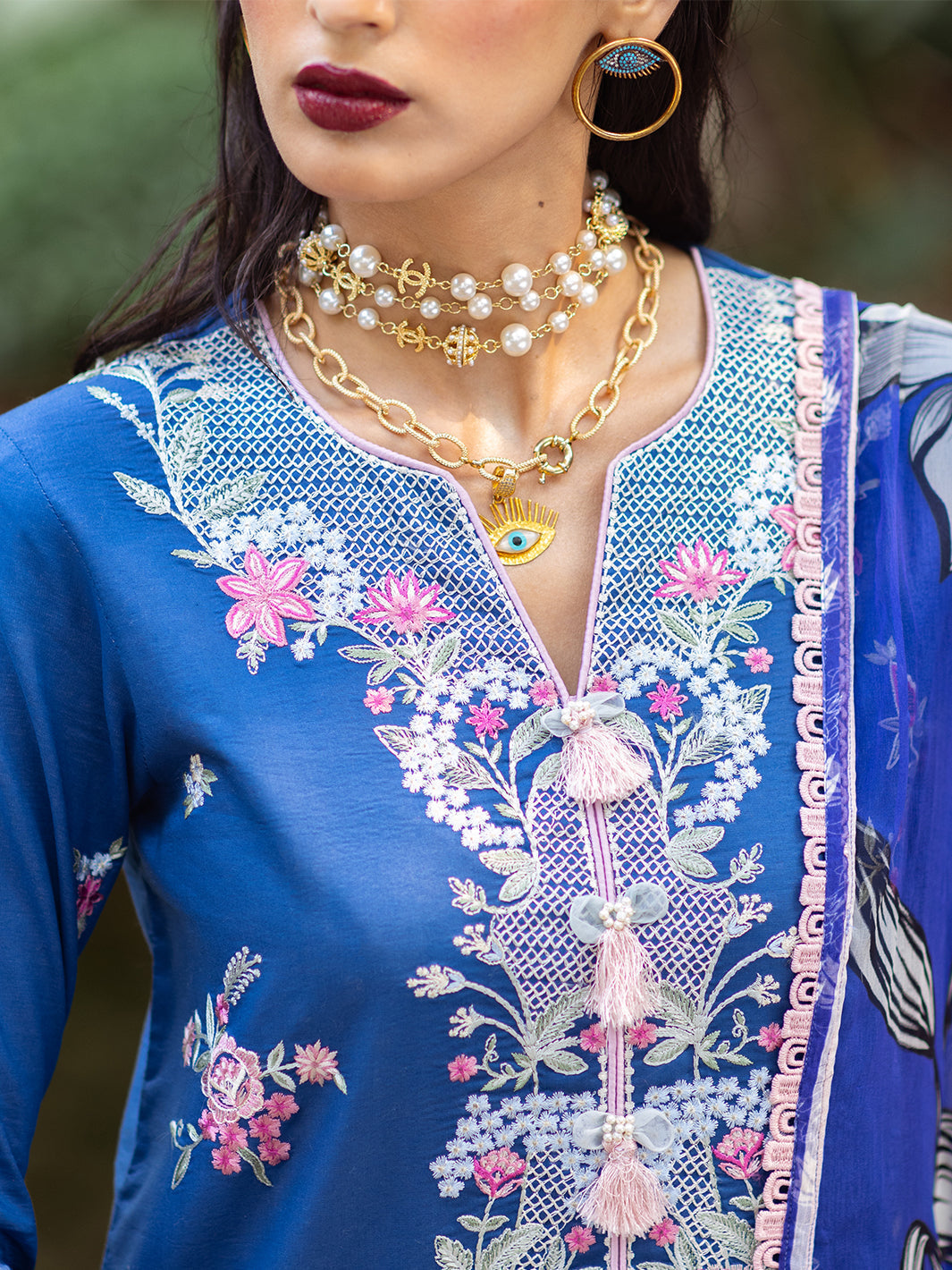 Roheenaz | Dahlia Embroidered Lawn 24 | Bluebell - House of Zarish